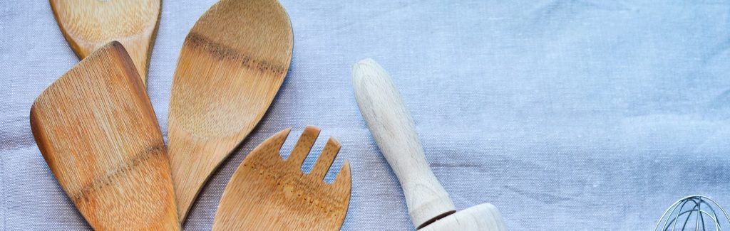 Picture of kitchen utensils on a light blue background